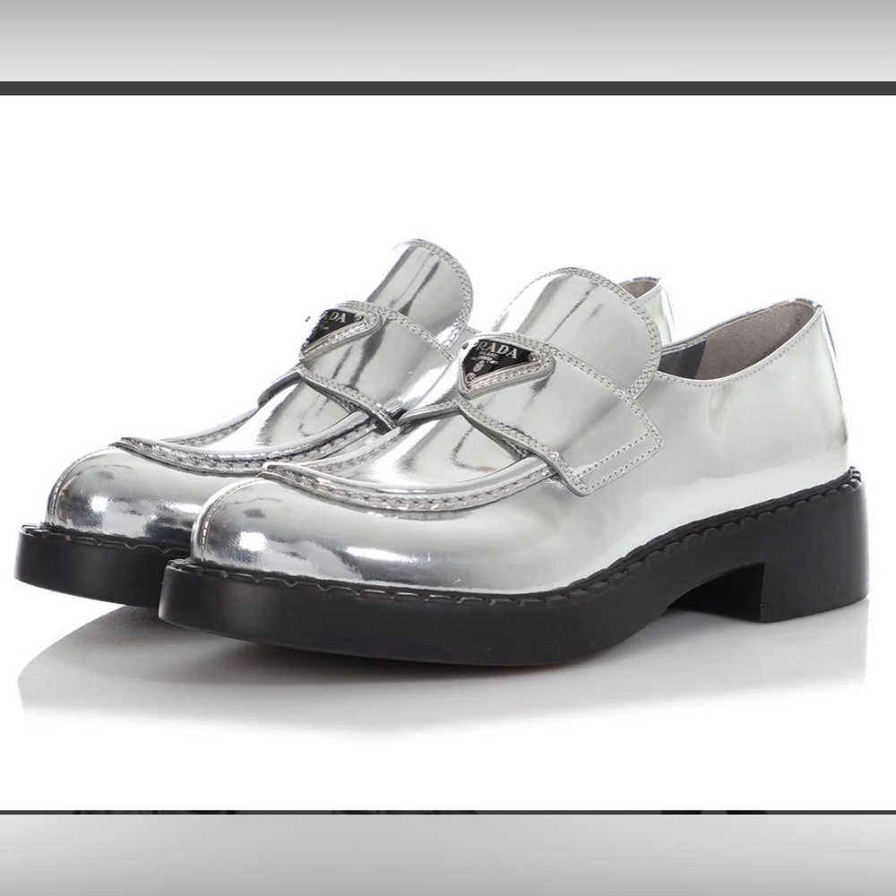 Prada Silver Metallic Loafers